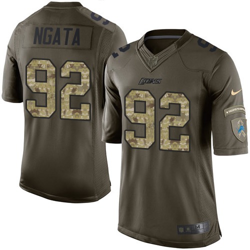 Men's Limited Haloti Ngata Nike Jersey Green - #92 Salute to Service NFL Detroit Lions